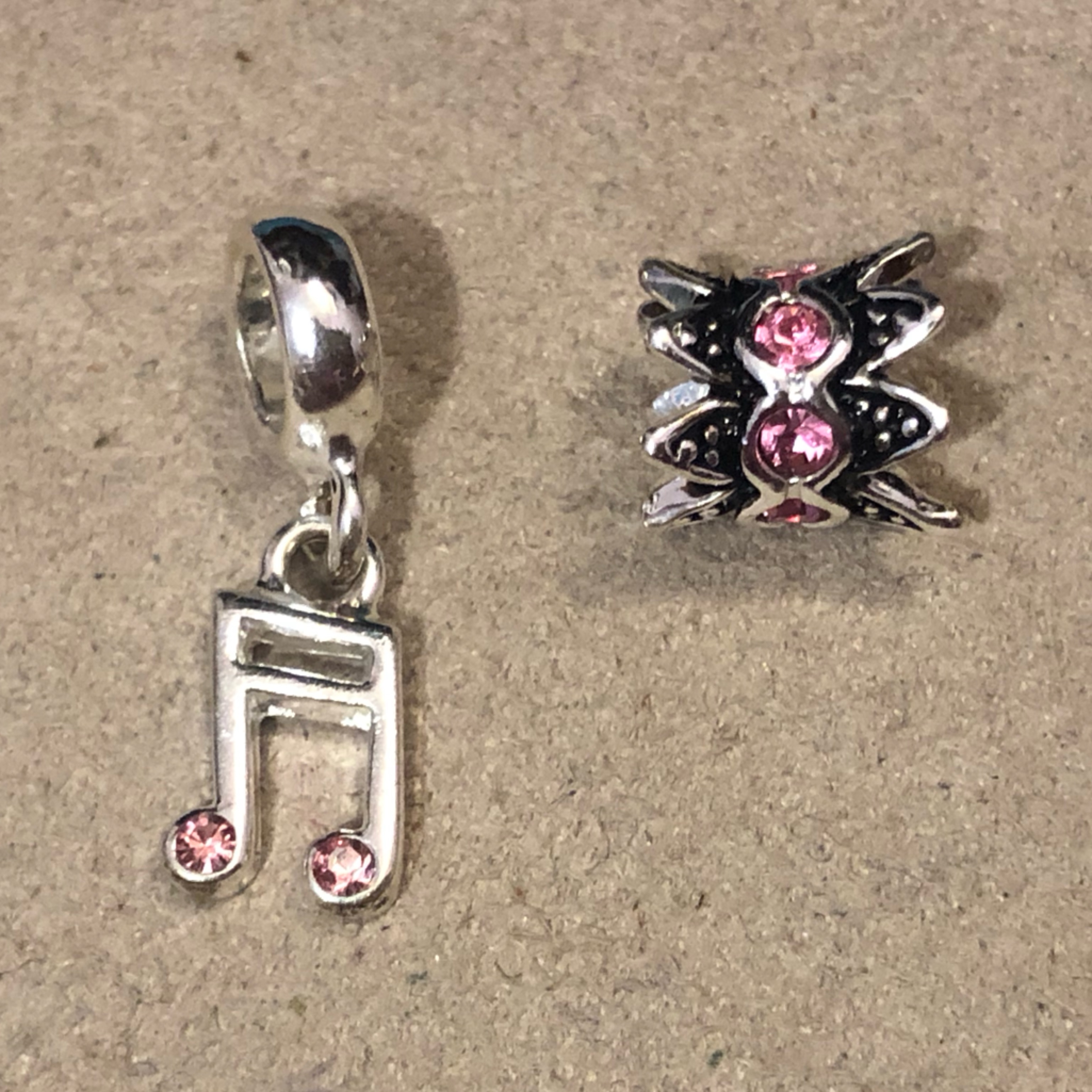 Two Davinci Items Crown Bead Note Charm With Pink Cz Crystals 11$